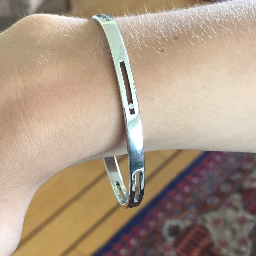 925 Sterling & Diamonds Solid Matching Bangle & Ring Set - Picture 5 of 11